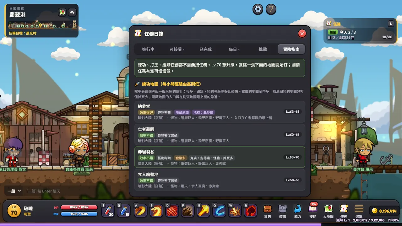 冒險指南：依效率推薦練功地圖